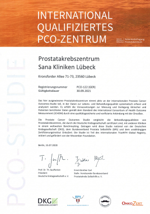 Zertifizierung Prostatakrebszentrum Sana Kliniken Lübeck