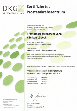Zertifizierung Prostatakrebszentrum Sana Kliniken Lübeck